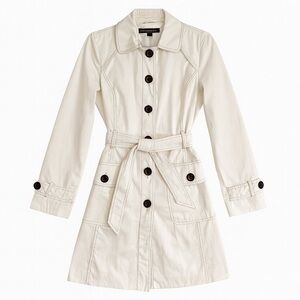 Bebe Vintage White Belted Trench Coat Button Front Cotton Blend Classic Chic XS